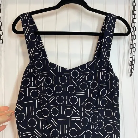 1.State Women’s Navy Blue & White Geo Print Wide Leg Jumpsuit Size M